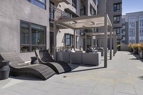 Rooftop seating and lounge area at Rasa Apartments